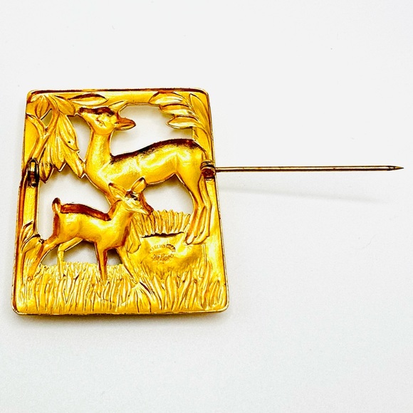 Antique Sterling Silver Coro Brooch Gold Vermeil Figural Deer Doe Fawn Pin - Picture 8 of 13